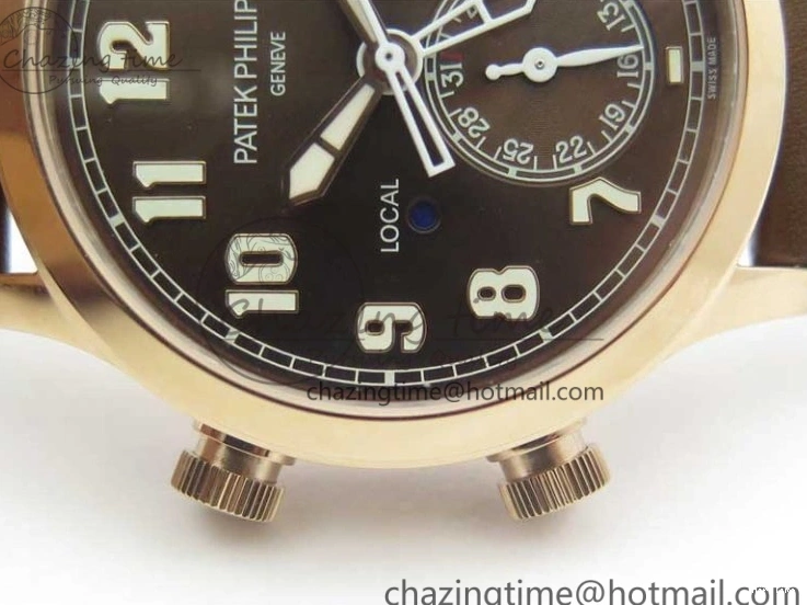 MIROTIME 0406 Calatrava 5524R Pilot Travel Time RG GRF Brown Dial on Brown Leather Strap MIYOTA TopPick 7155